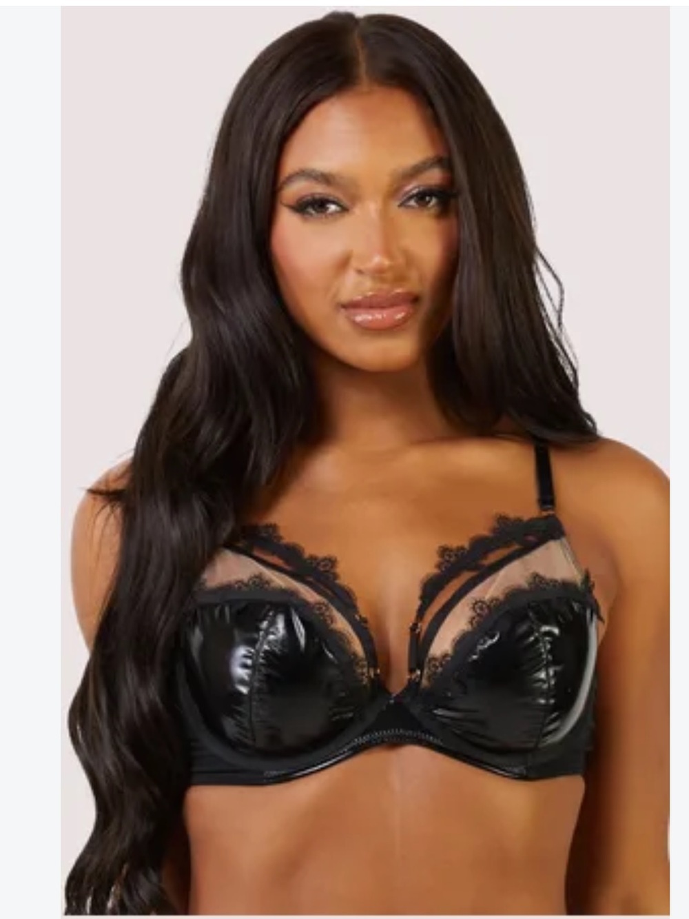 Hustler Hollywood Black Lace & Vinyl Underwire Bra 38DD